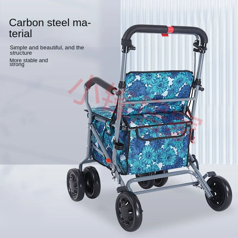 Elderly shopping carts mobility assistance, four wheeled foldable light Walking Stick walkers  walkers for elderly 4