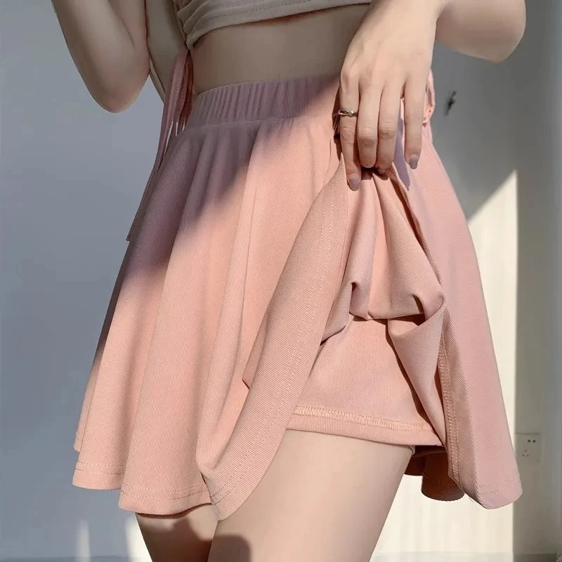Yasuk Spring Summer Sporty Casual Slim Sport Shorts Pants Panty Dress Sweet Cool Girl Soft Ice Silk Pleated Skirt