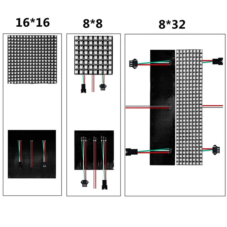 WS2812 5050 RGB Digital Flexible LED Programmed Panel Screen Individually Addressable Full Color Display Board 8*8,16*16,8*32