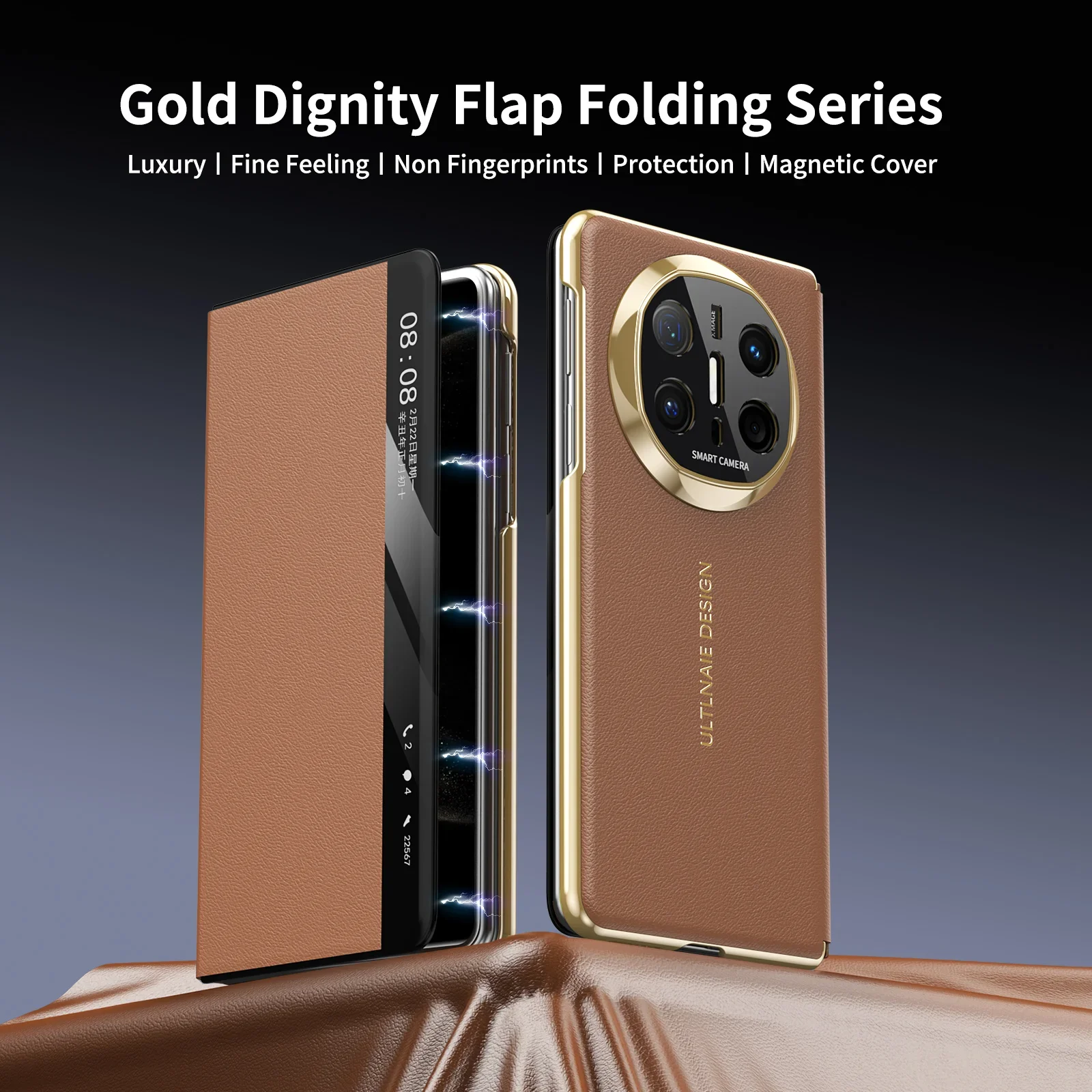Luxury Electroplated Matte Magnetic Flip Leather Case with Intelligent Window - Full Protective Cover