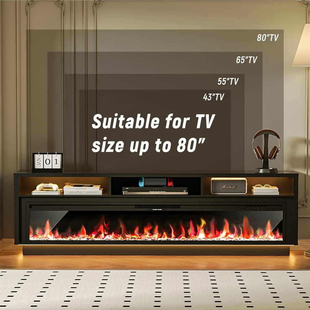 70" Fireplace TV Stand for TVs Up To 80" with 64" Electric Fireplace, TVs Console for The Living , Media Console Table TV Stand 6
