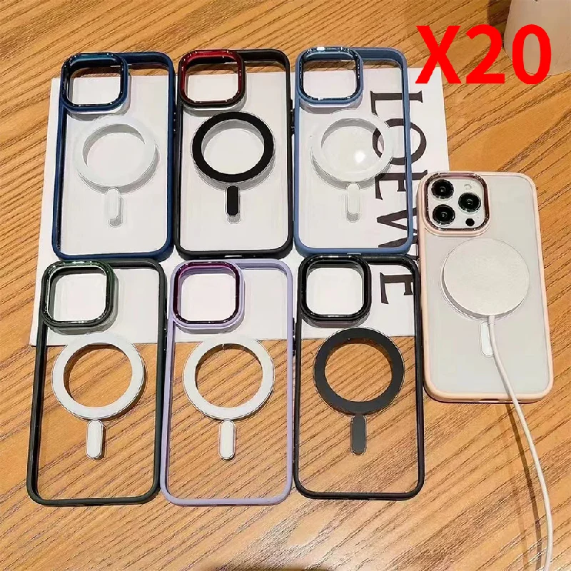 

magsafe magnetic case for iphone 14 promax 13 12 11 XR wireless chargeing pc frame electroplating lens protection cover 20pcs