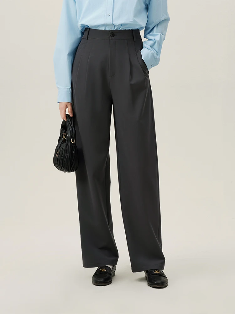 FSLE Waist Pleated Design Women Full Length Commuter Trousers 2024 Spring New Dark Grey Women Straight Suit Pants 24FS11147 компьютерное кресло для геймеров arozzi vernazza vento™ dark grey vernazza sig dg