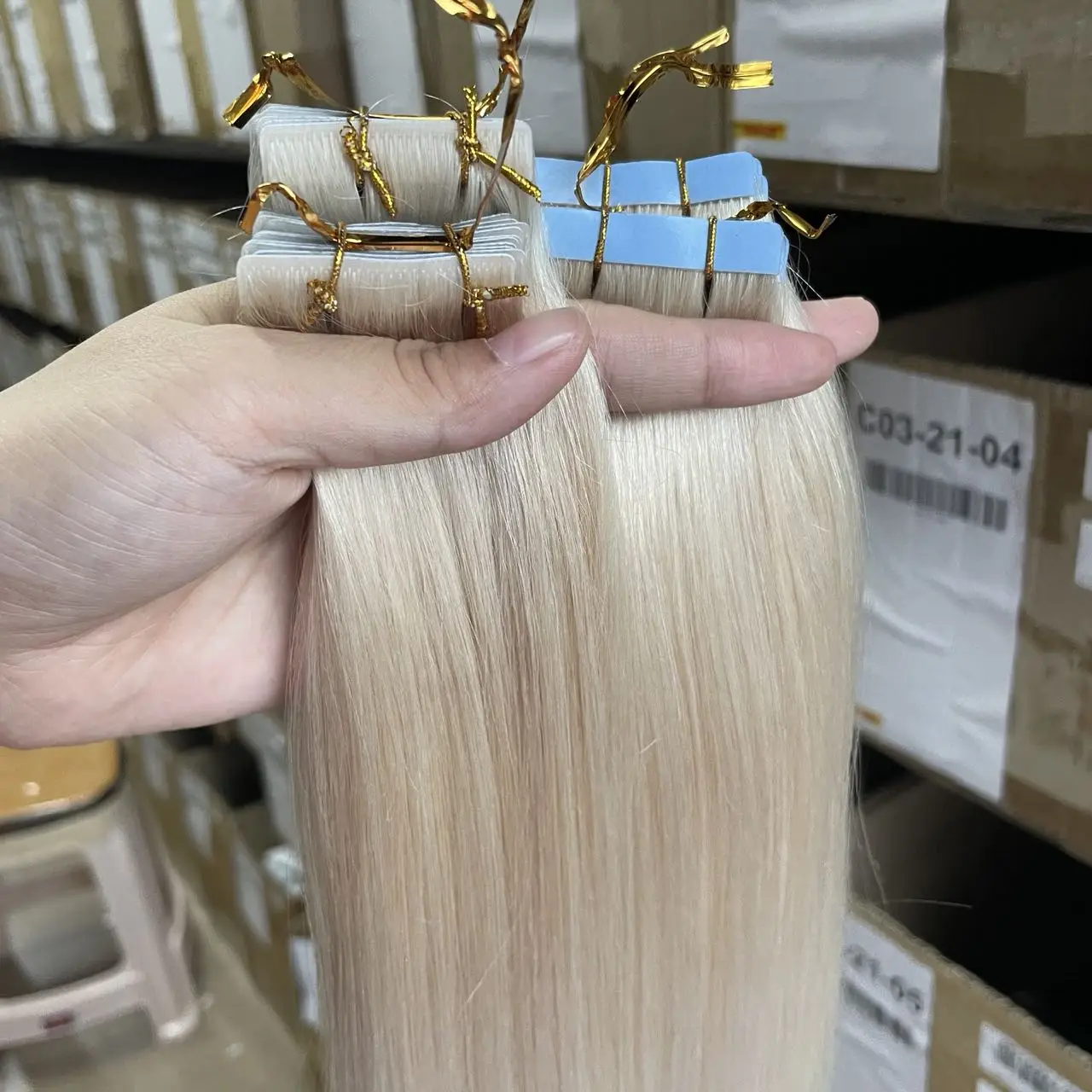 60# Invisible PU Skin Tape In Hair Extensions 12 16 20 22 inches Natural Blonde Tape Human Hair Extension 10pcs/pack