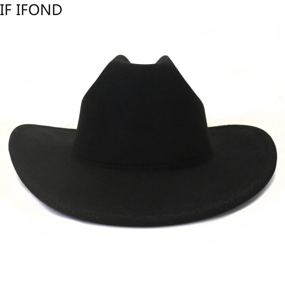 New Women's Men's Artificial Wool Western Cowboy Hat Winter Autumn Gentleman Jazz Cowgirl Hats Cloche Sombrero Caps