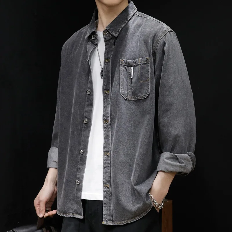 Spring Denim Shirts Corduroy Khaki Men Autumn Loose Plus 4XL Casual Cargo Coats Long Sleeve Tops Jacket Blouses Designer Clothes