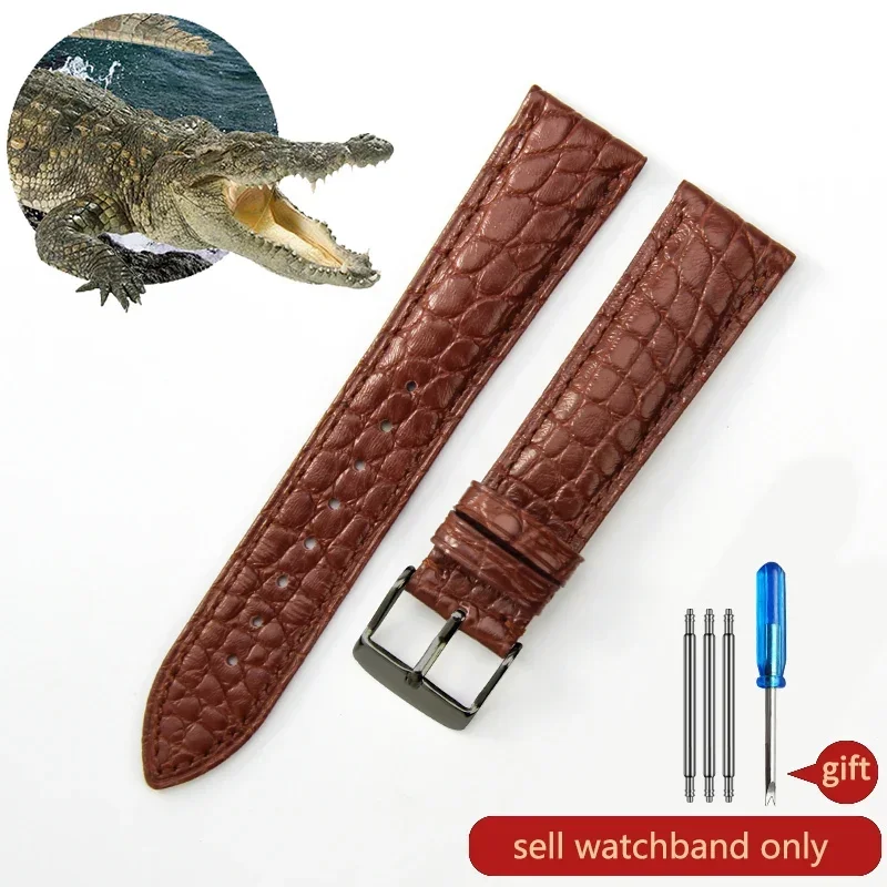 thumbnail image 1 of Correa de reloj de piel de cocodrilo de cuero genuino para hombre y mujer, hebilla de mariposa con aguja para Mido Longines Famous Master Omega IWC Watchband, 1 of 5