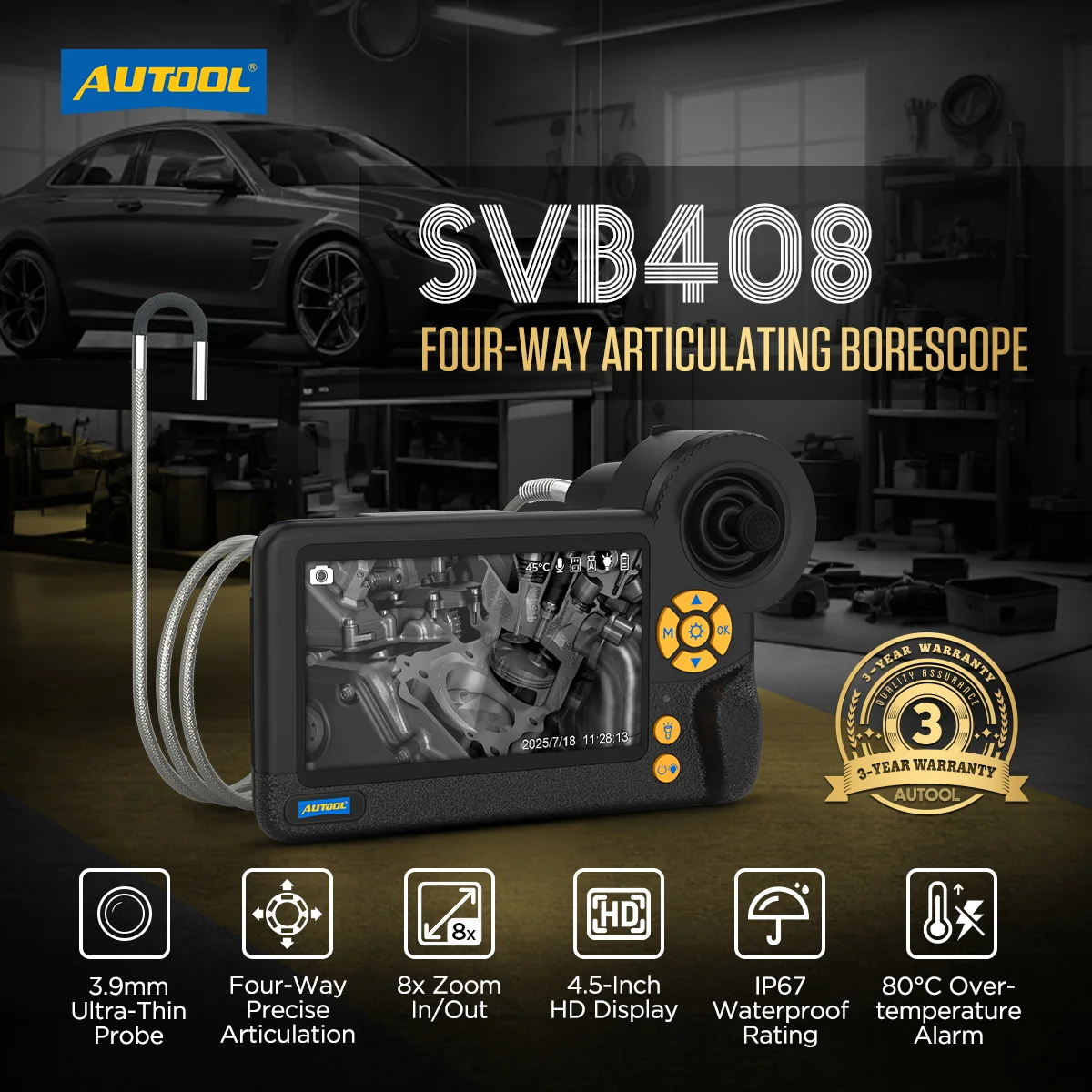 AUTOOL SVB408 3.9mm 자동차 산업용 내시경 4방향 조절 가능 내시경 차량 검사 도구