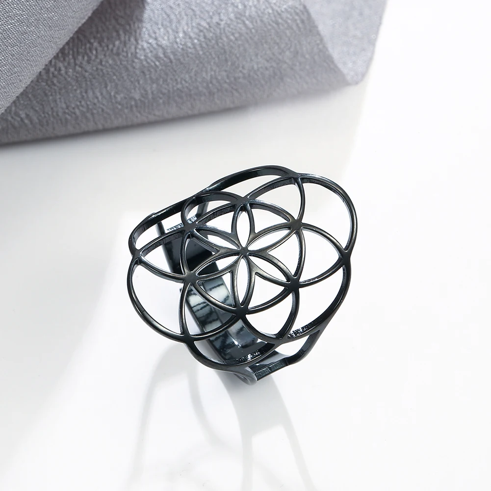 Lucktune Ring „Saat des Lebens“ aus Edelstahl, geometrisches Blumenamulett, verstellbarer Ring für Frauen, Retro-Schmuck, Valentinstag, Party-Geschenk – Detail 18