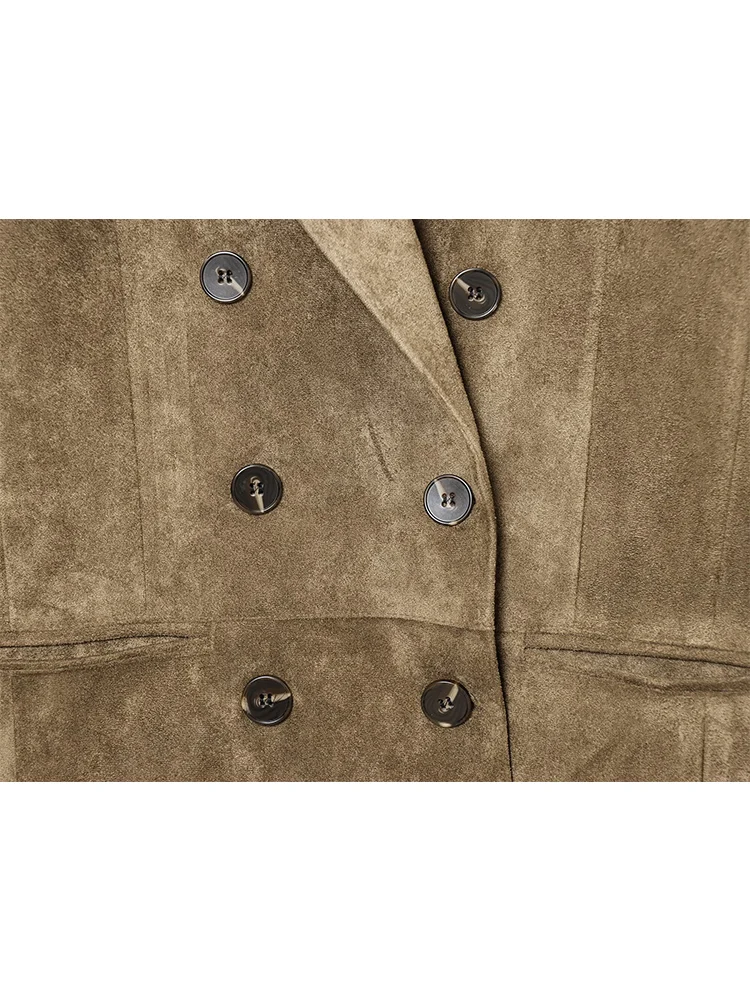 Women's Double-Breasted Blazer Stylish Lapel Collar Casual Versatile Jacket Top Fashion Ladies Office Commuting Suit Coat