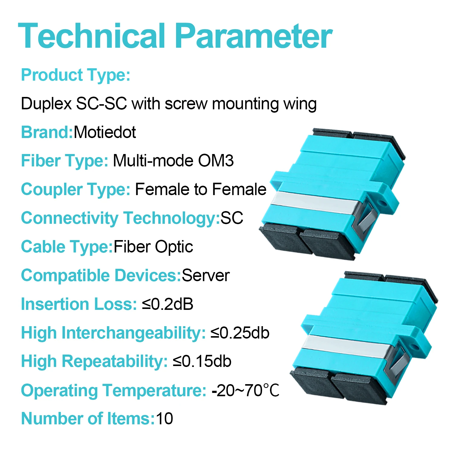 10 Pcs SC OM3 Multi-Mode Couplers Duplex Fiber Optical Adapters Cable Connectors MM Flange Ftth