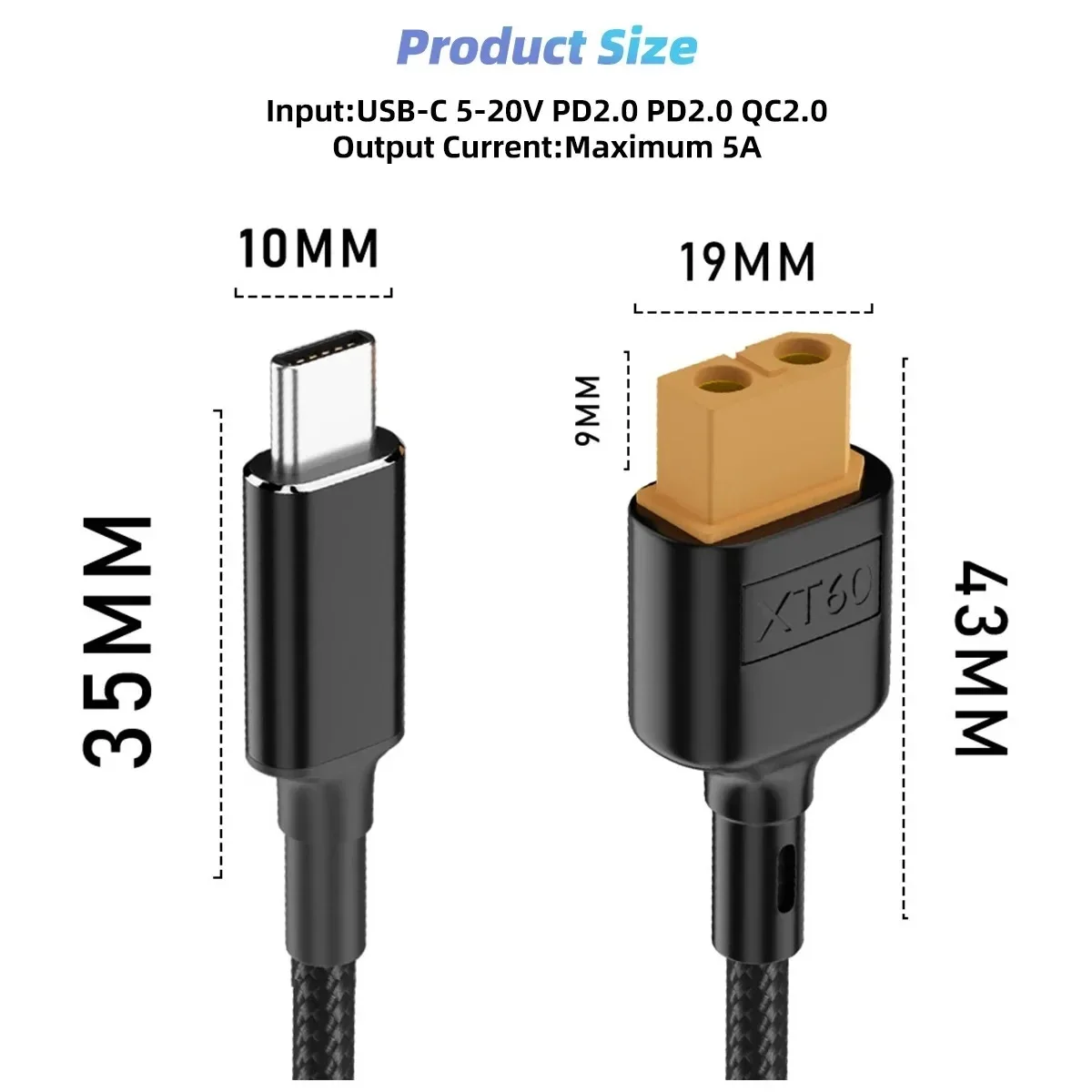 Câble USB-C vers XT60 50cm/100cm pour chargeur drone