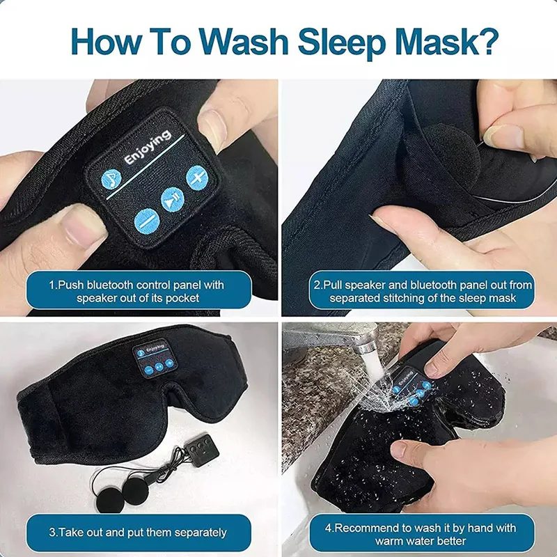 Bluetooth Sleeping Headphones 3D Eye Mask Wireless Air Travel Bluetooth 5.0 Headband Soft Elastic Comfortable Music Earphones 6
