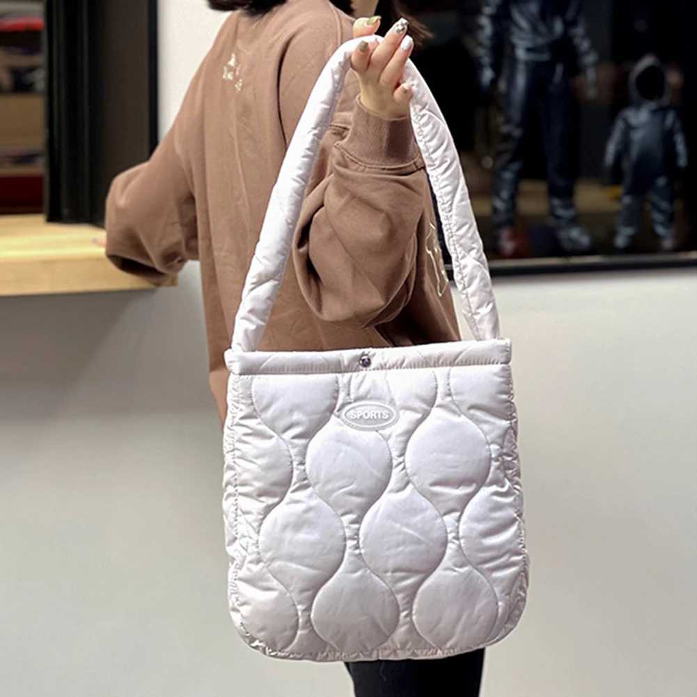 Women Space Cotton Tote Bag Winter Soft Quilted Casual Handbag Ladies  Feather Padded Shopper Bag Solid Color Travel Shoulder Bag - AliExpress