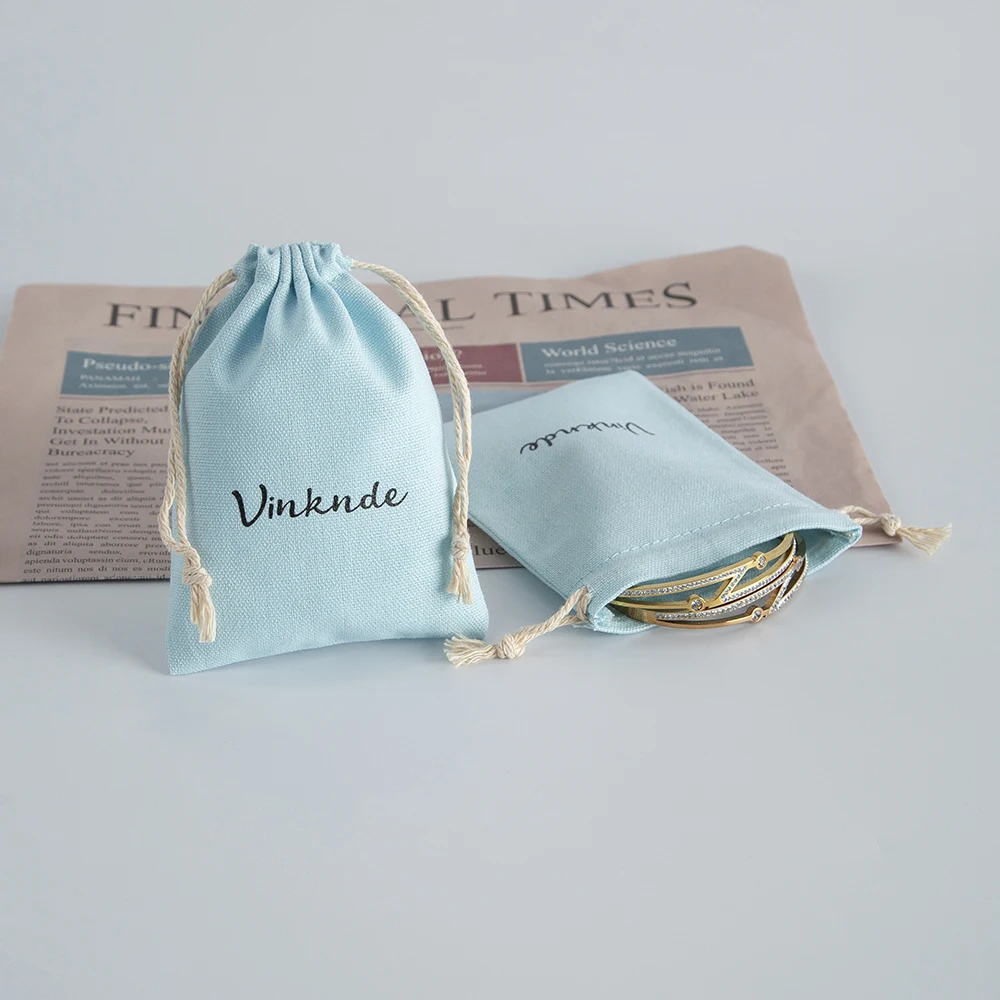 100pcs/lot Small Cotton Bags Custom Logo 8x10cm Wedding Christmas Drawstring Gift Pouches Charms Earrings Jewelry Packaging Bags
