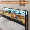 Bed Frame with Hidden Storage and 2 Drawers with Led Lights and Charging Station with Upholstered Headboard,No Box Spring Needed 4