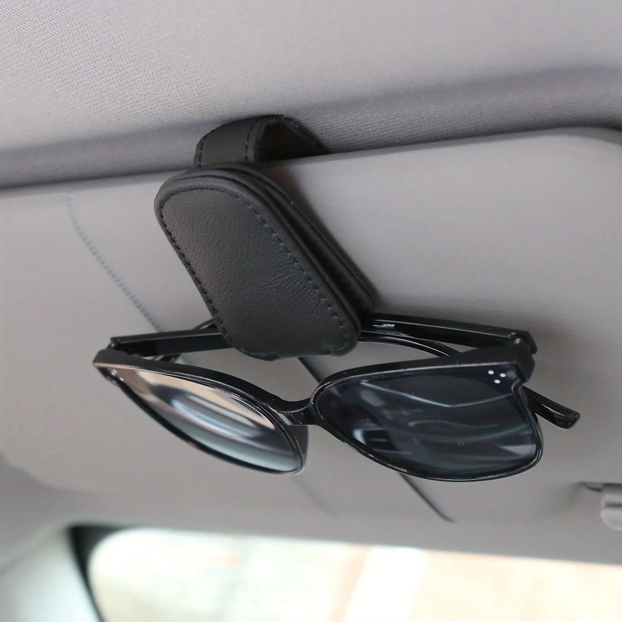 Magnetic Genuine Leather Car Visor Sunglasses Holder
