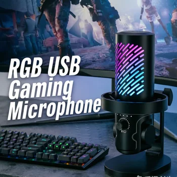 Tenlamp RGB USB Gaming Microphone for PC Mac PS4 PS5, Professional Condenser Mic with Gain Control & Headphone Jack, Noise Cancelling Streaming Mic for Podcast Recording YouTube Desktop Laptop 2