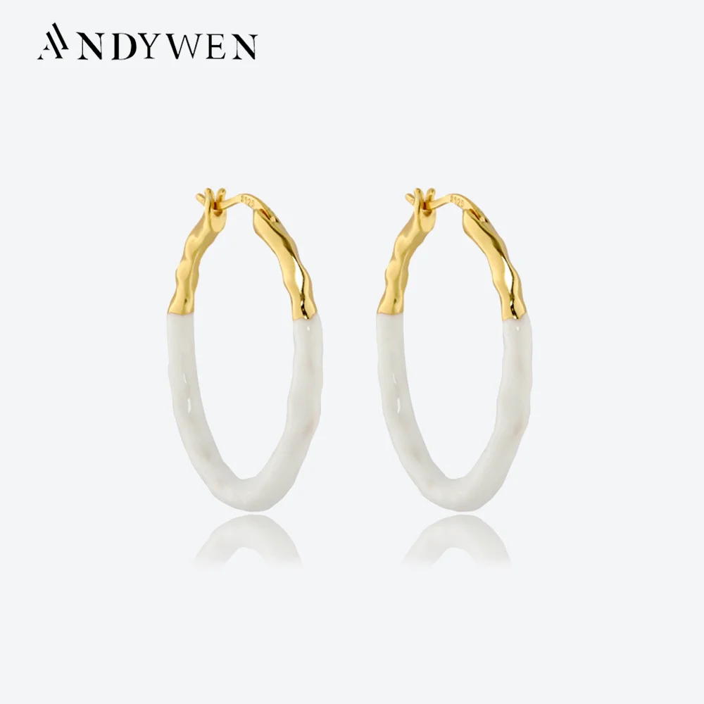 

ANDYWEN 925 Sterling Silver Ovals Enamel Blue White Hoops Women Luxury Circle Loops Rock Punk Clips 2022 Women Wedding Jewels