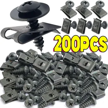 10/200pcs Car Metal Screw Clips Set U-Type Fastener Clip with Screw Anti-rust Fender Bumper Protection Buckle Iron Sheet Screw