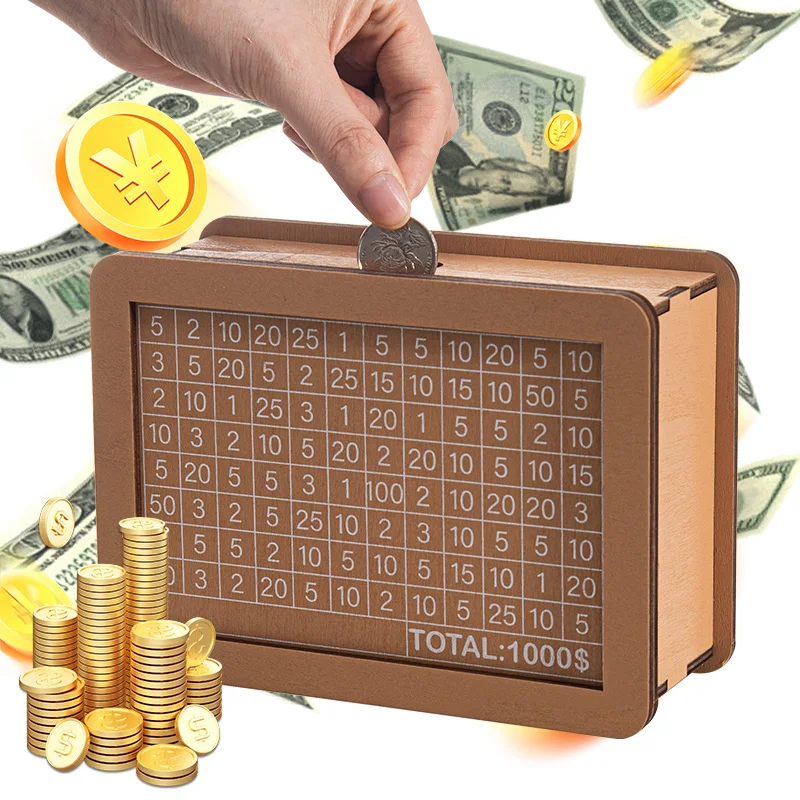 Wooden Cash Savings Box 1000/2000/3000 Euro/Usd Money Saving Case Reusable Money Save Box with Goal and Numbers tirelire