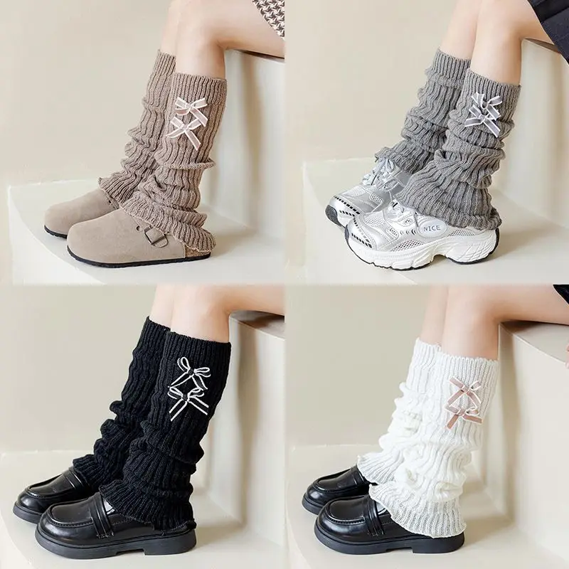 Kids Sock Korean Sweet Calf Fashion Bow Solid Color Children Pile Sock Soft Cotton Autumn Leg Warmers