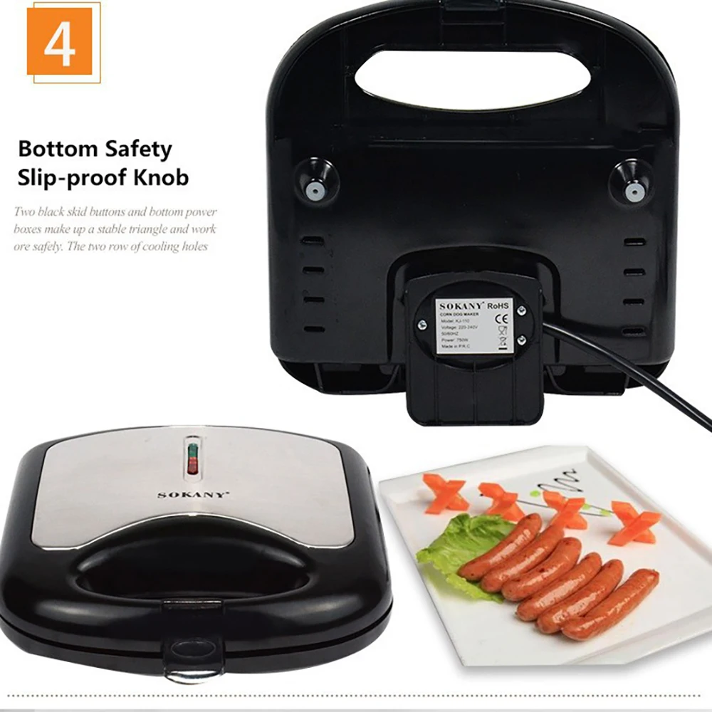 Corn Dog Waffle Maker Hot Dog Waffle Machine with Non-stick Coating Plate Make 6 Corn Dogs waffle maker