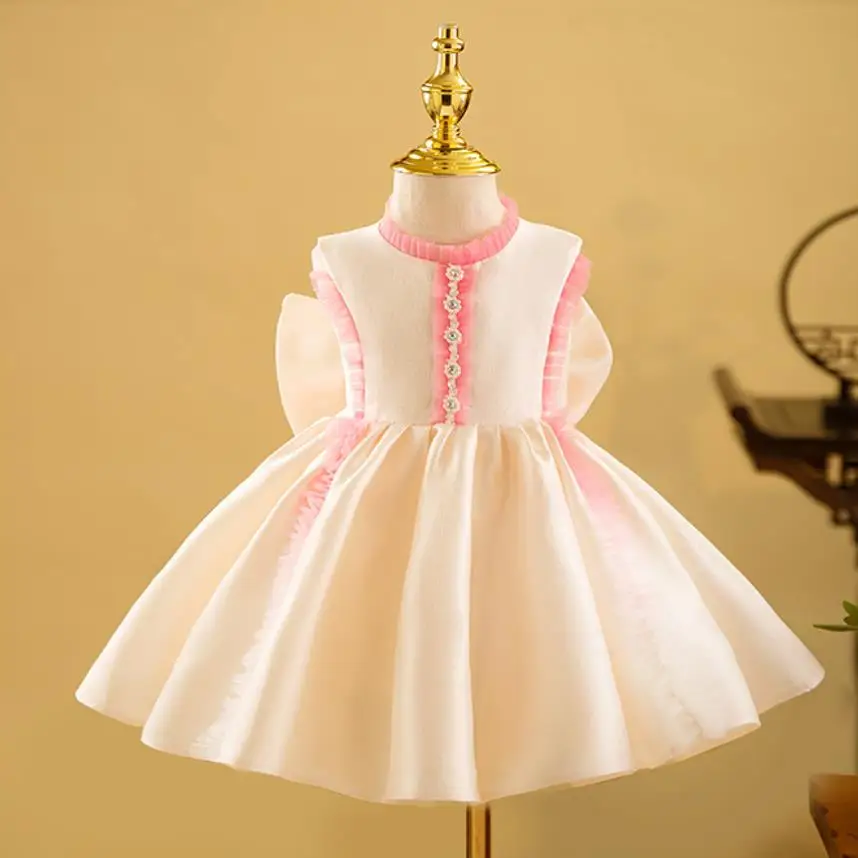 

Baby Spanish Lolita Princess Ball Gown Bow Beading Mesh Design Birthday Baptism Party Easter Eid Dresses For Girls A2632