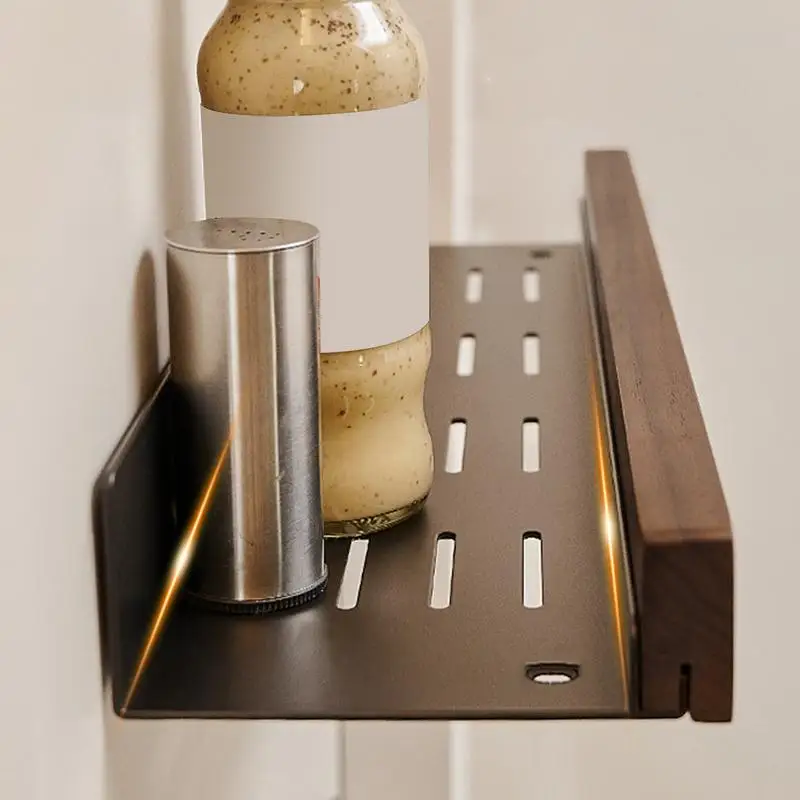 Floating Shelves Bathroom Adhesive Walnut Aluminum Bathroom Floating Shelf Rustproof Decorative Wall Organizer With Screws For