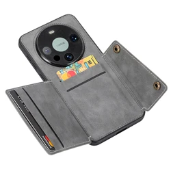 Luxurious Leather Card Holder Wallet Phone Case for Pura 70Pro Plus (Grey)