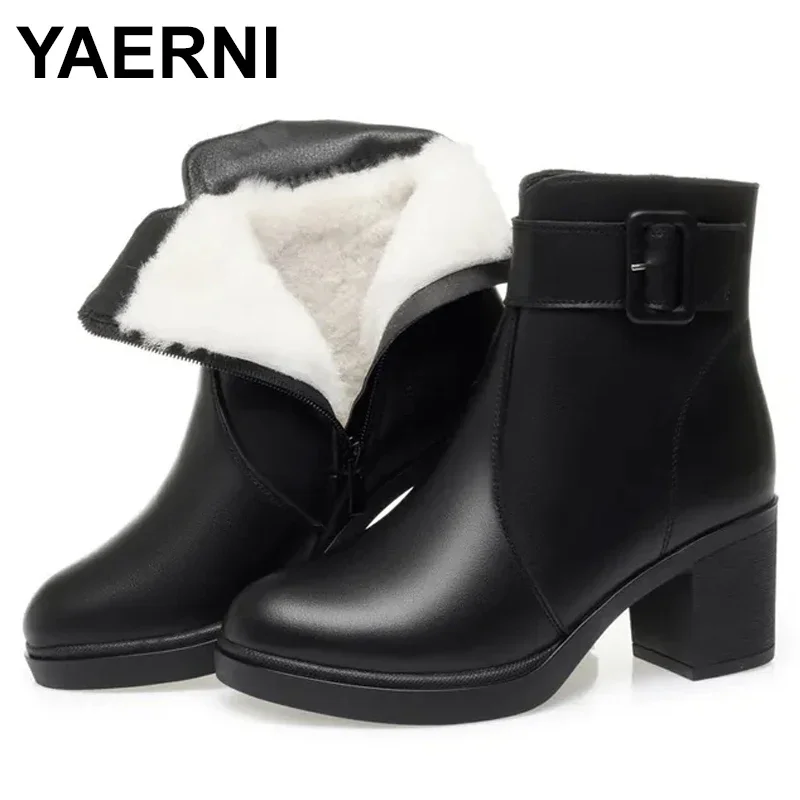 

Women Snow Boots Genuine Leather 2024 New Natural Wool Women Ankle Boots Large Size Non slip Platform Women Knight Boots