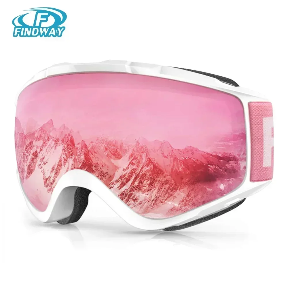 

Findway Adult Ski Goggles Double-layer Lens Anti Fog UV Protection OTG Design Over Helmet Compatible for Skiing Snowboarding