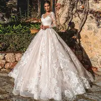2024 Long Sleeve Lace Applique Wedding Dress Princess Ball Gown Wedding Gowns New Sweep Train Vestidos De Novia Customized 2