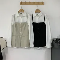 Loose Long Sve irt Single Button Collar Vest Autumn Faion Women's Two-Piece Set Ele Busin Casual Sle - Image 3