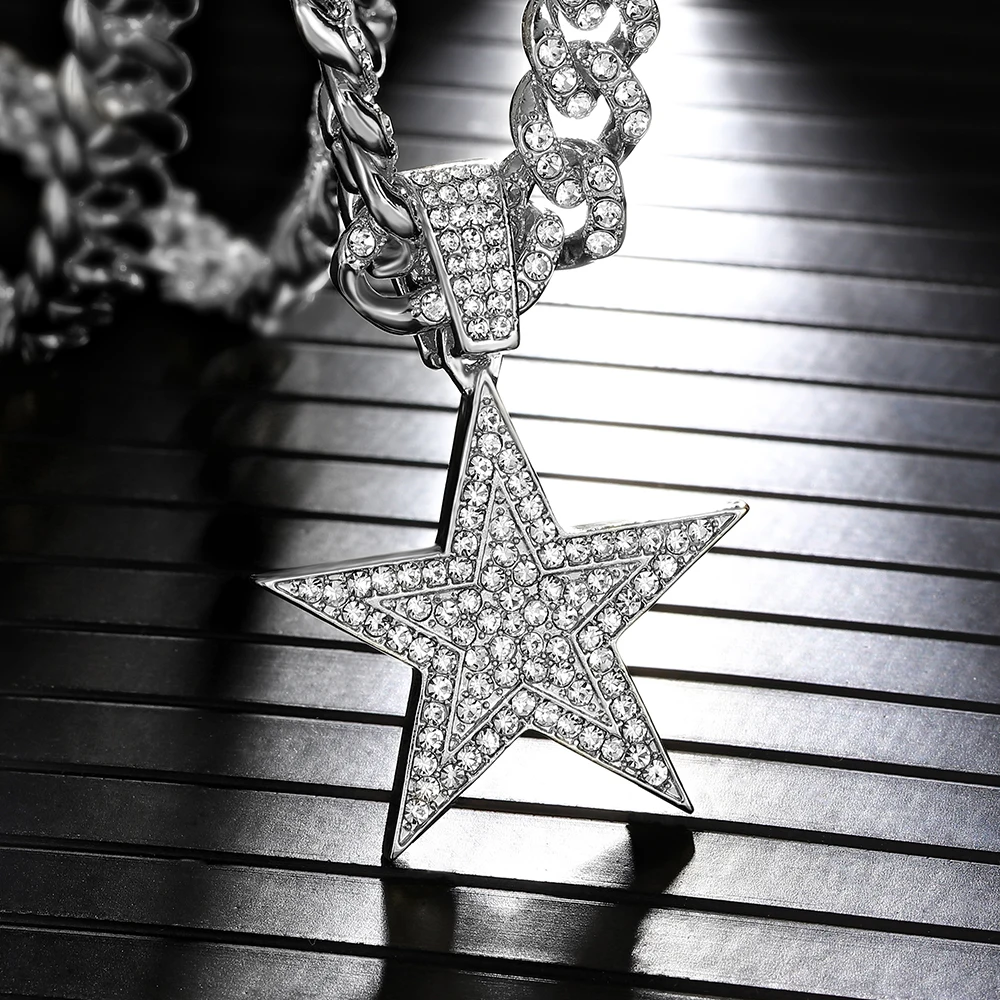 Hip Hop Gold Color Men Five-Pointed Star Pendant Necklace