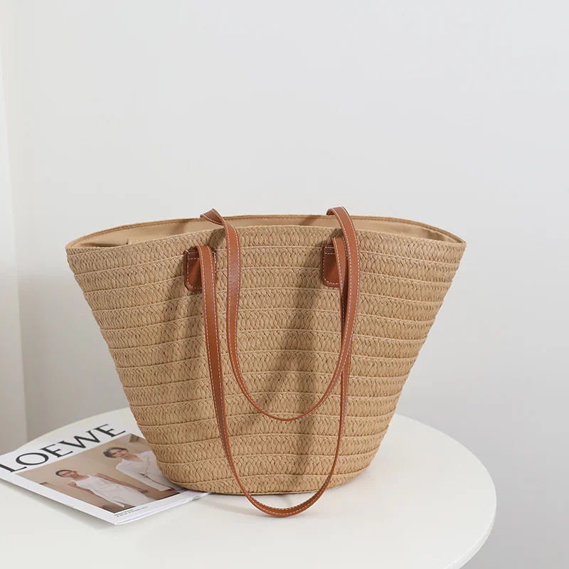 Versatile And Simple One Shoulder Straw Woven Bag New High Capacity Straw Woven Bag Tote Bag Women's Beach Vacation Bag