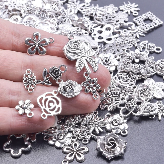 Random Mixed Flower Charm Rose Sunflower Cherry Blossoms Pendant Charms For  Jewelry Making Metal Accessories Handmade Earrings