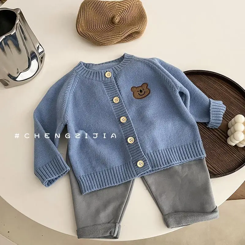 Kinder Cartoon Bär Pullover Dünne Strickjacke Mantel Langarm Outwear Ins Koreanischen Stil Baby Kleidung für Herbst Winter – Detail 9