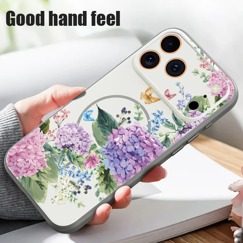 Purple Hydrangea Magnetic Floral Case with Skin-Feel Cover