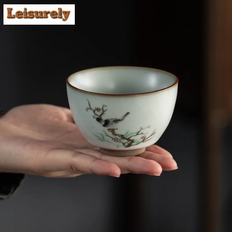 100ml Iron Tire Ru Kiln Porcelain Teacup Ancient Tea Bowl Sample Tea Cup Tea-tasting Personal Cup Chazhan Master Cups Teaset