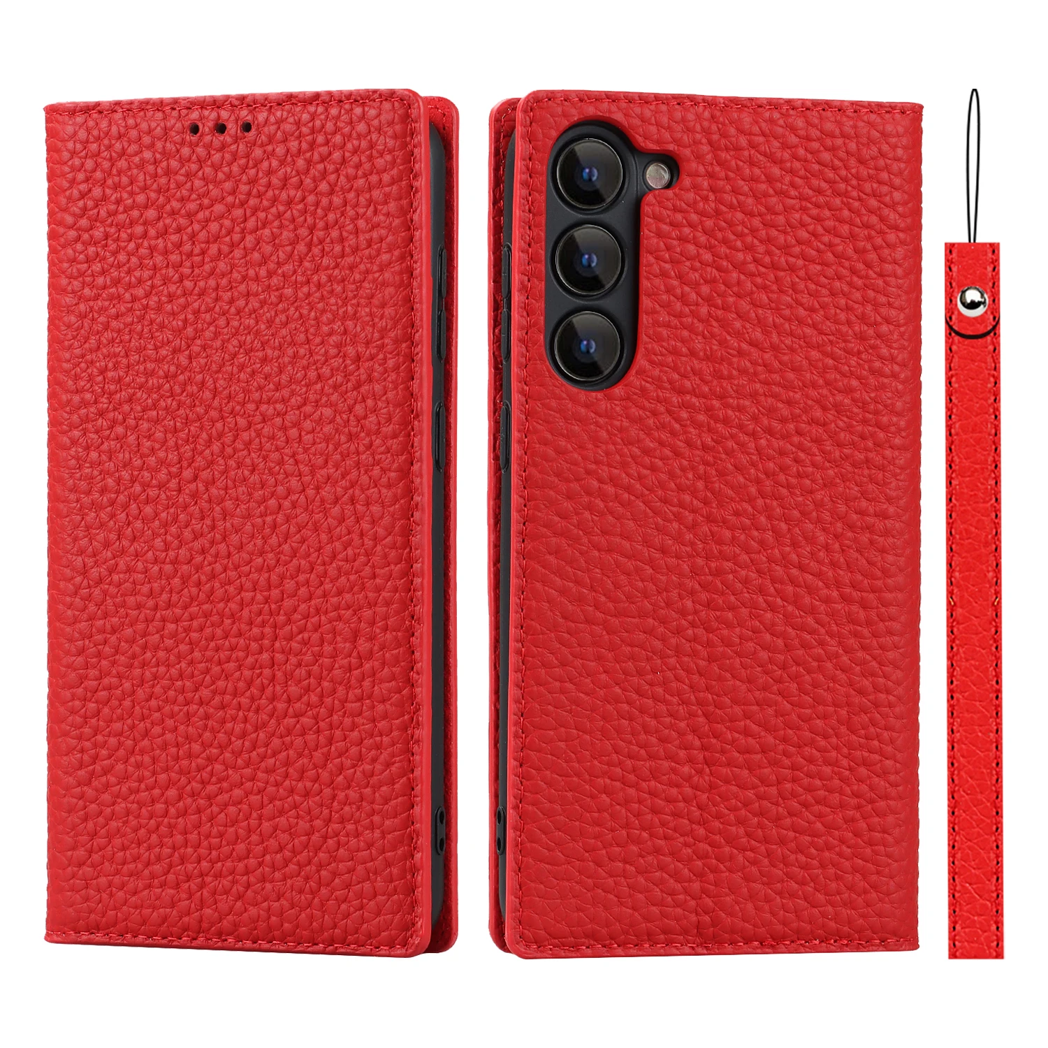 Luxury Cowhide Genuine Leather Flip Case with Lanyard