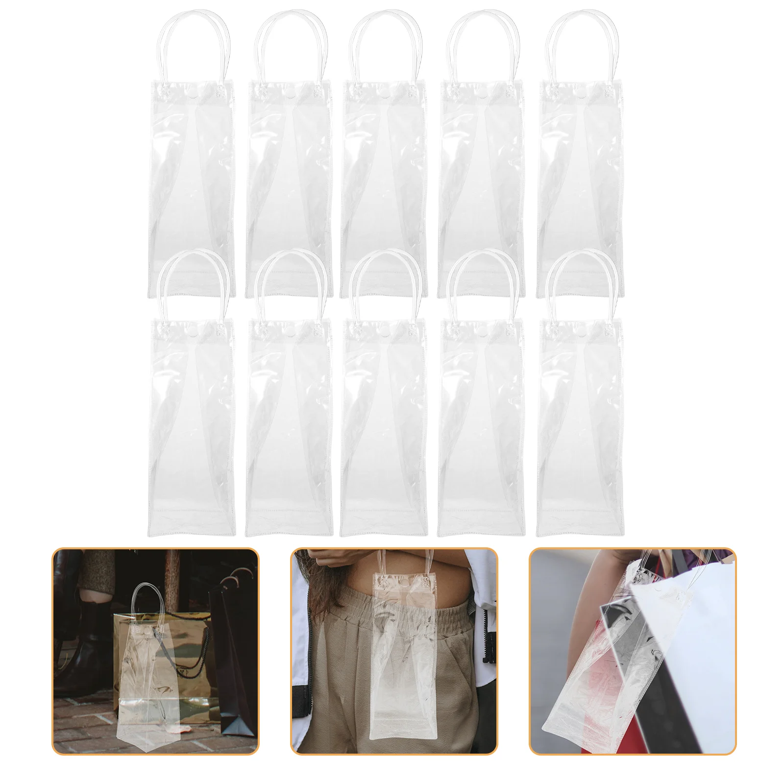 

Holidyoyo Clear Plastic Gift Bags for Wine Bottles - Reusable Tote Bags for Shopping, Parties, and Gifts