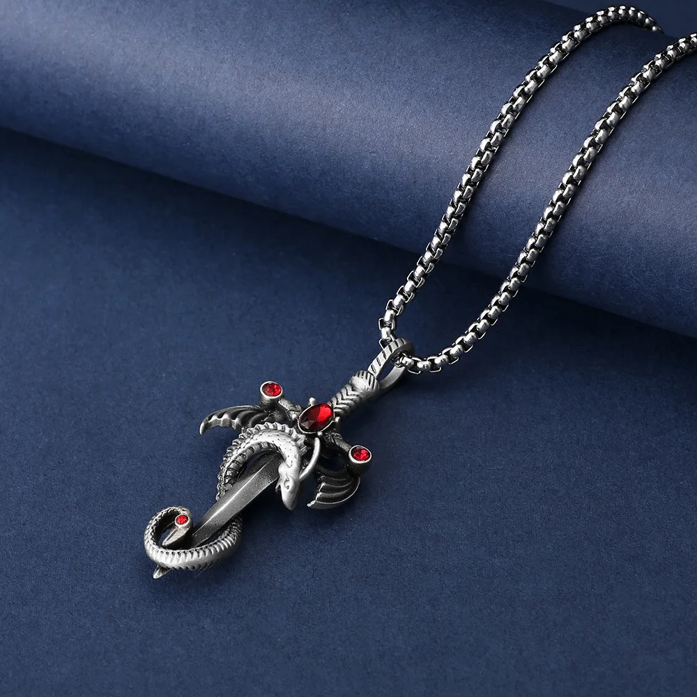 Vintage Dragon Sword High Quality Zinc Alloy Pendant Necklace Punk Men's Street Hip Hop Jewelry Gift