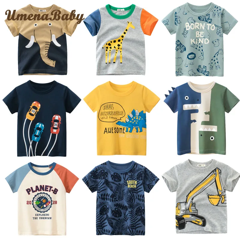 T-Shirt Estate Bambini 2-10T Cartoon Infant Print Animal Car Escavatore Shark Dinosaur Baby Boys Girl Cotton Tee Tops Clothes