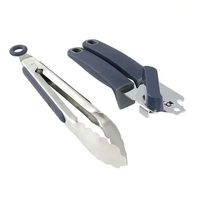 

2 Piece Stainless Steel Can Opener and Tongs Set in Navy Blue Blender smoothie Cortador de frutas para niños Accessoire cuisine