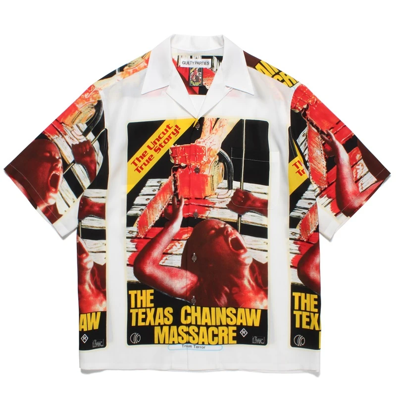 

2023 Summer Holly Wood Print WACKO MARIA Shirts Men Women Digital Print Hawaiian WACKO MARIA Beach Shirt Top Tee