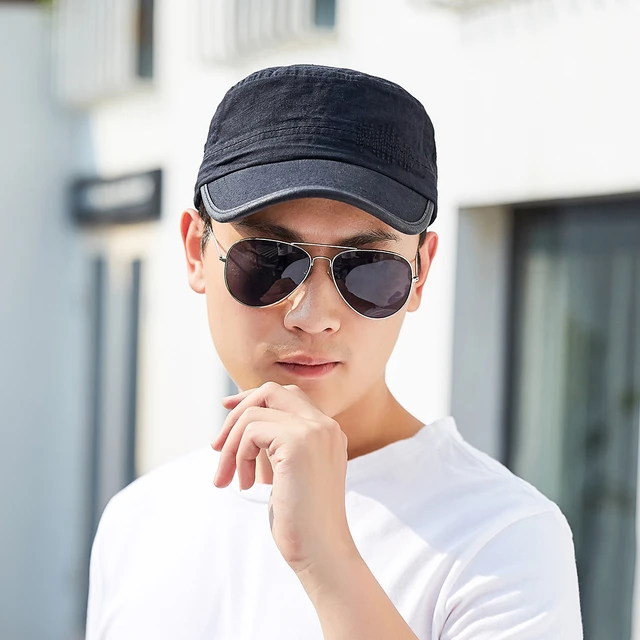 2021 Branded Mens Caps And Hats Washed Cotton Flat Top Cap Summer