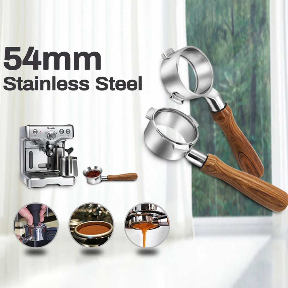 

54MM Portafilter Bottomless Filter for Breville Coffee Machine Stainless Steel Stand Wood Bottomless Handle Accessories