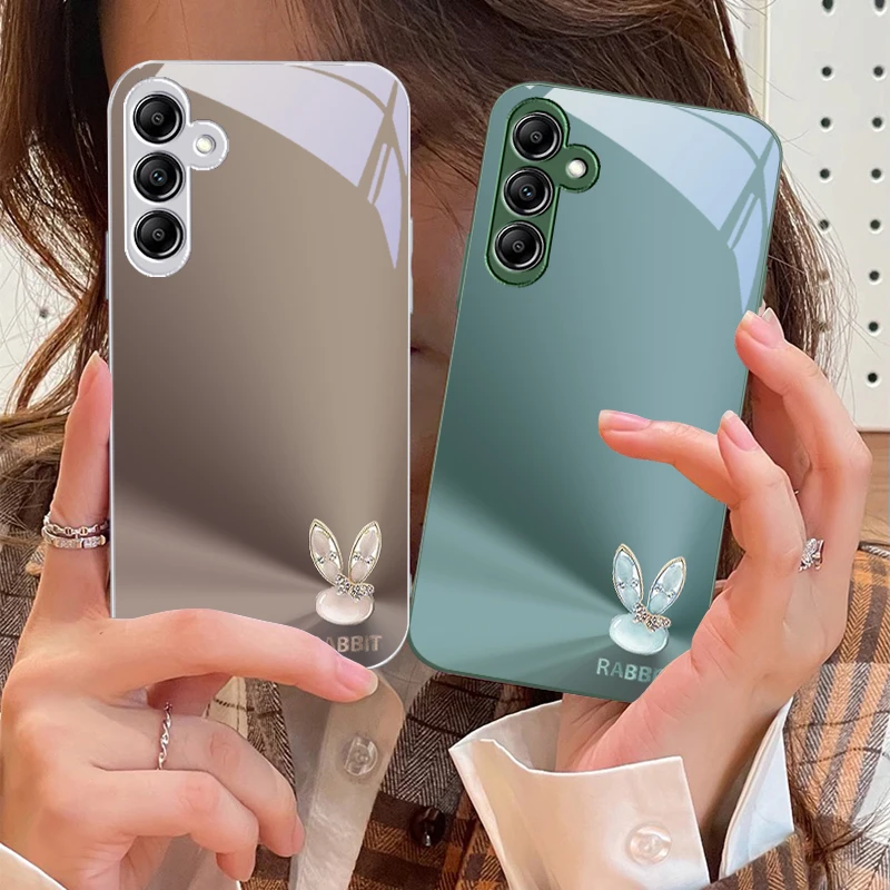Adorable Light Blue Rabbit Glass Phone Case