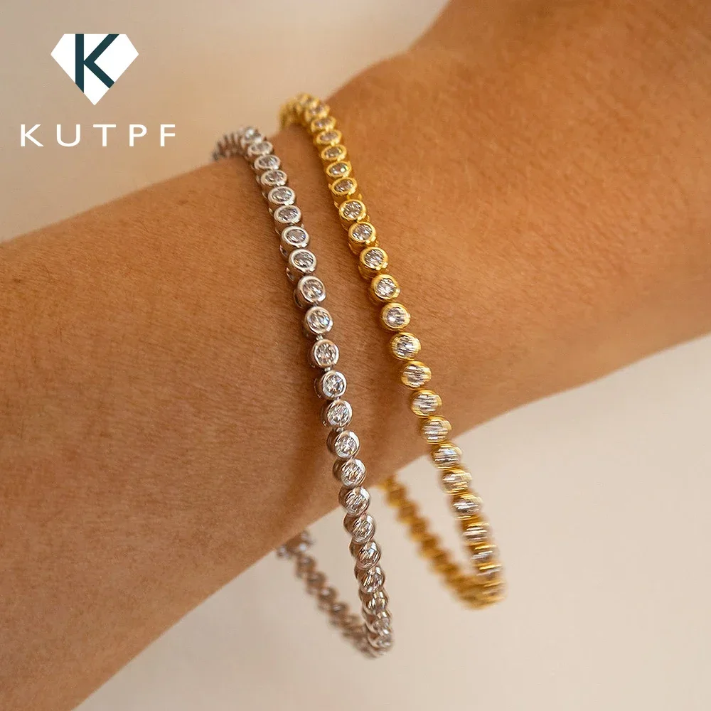 2/3mm  Certified Moissanite Tennis Bracelet for Women 925 Sterling Silver Round Bubble Bezel Setting Diamond Bracelets Bangle